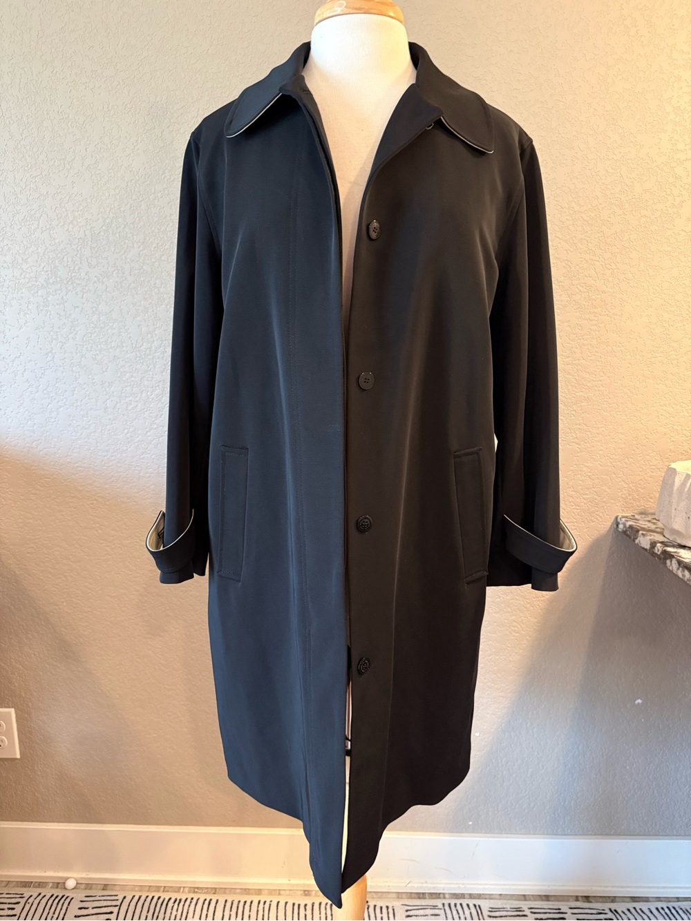 Jones New York Black Stretch Long Rain Coat Jacket Women’s Large